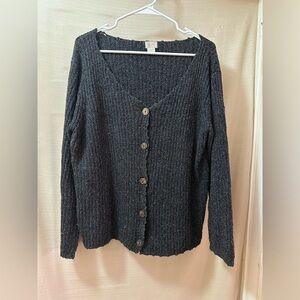 ALPS Ribbed Button Front Cardigan Women’s Large | Dark Speckled Knit Boho Vibe